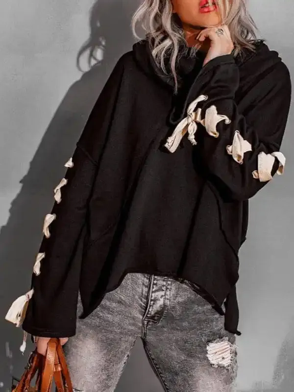 Women’s autumn and winter cotton niche design bandage · Oversized hooded pile neck sweater