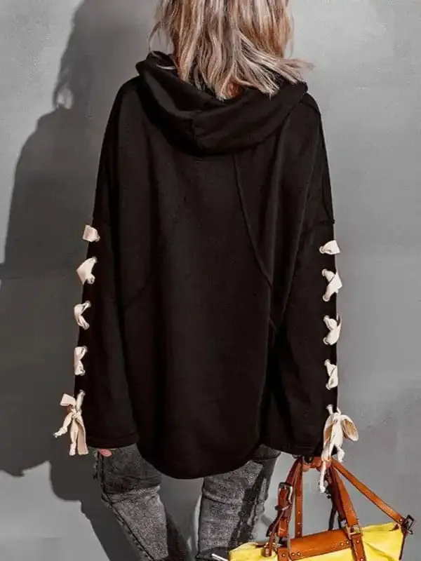 Women’s autumn and winter cotton niche design bandage · Oversized hooded pile neck sweater