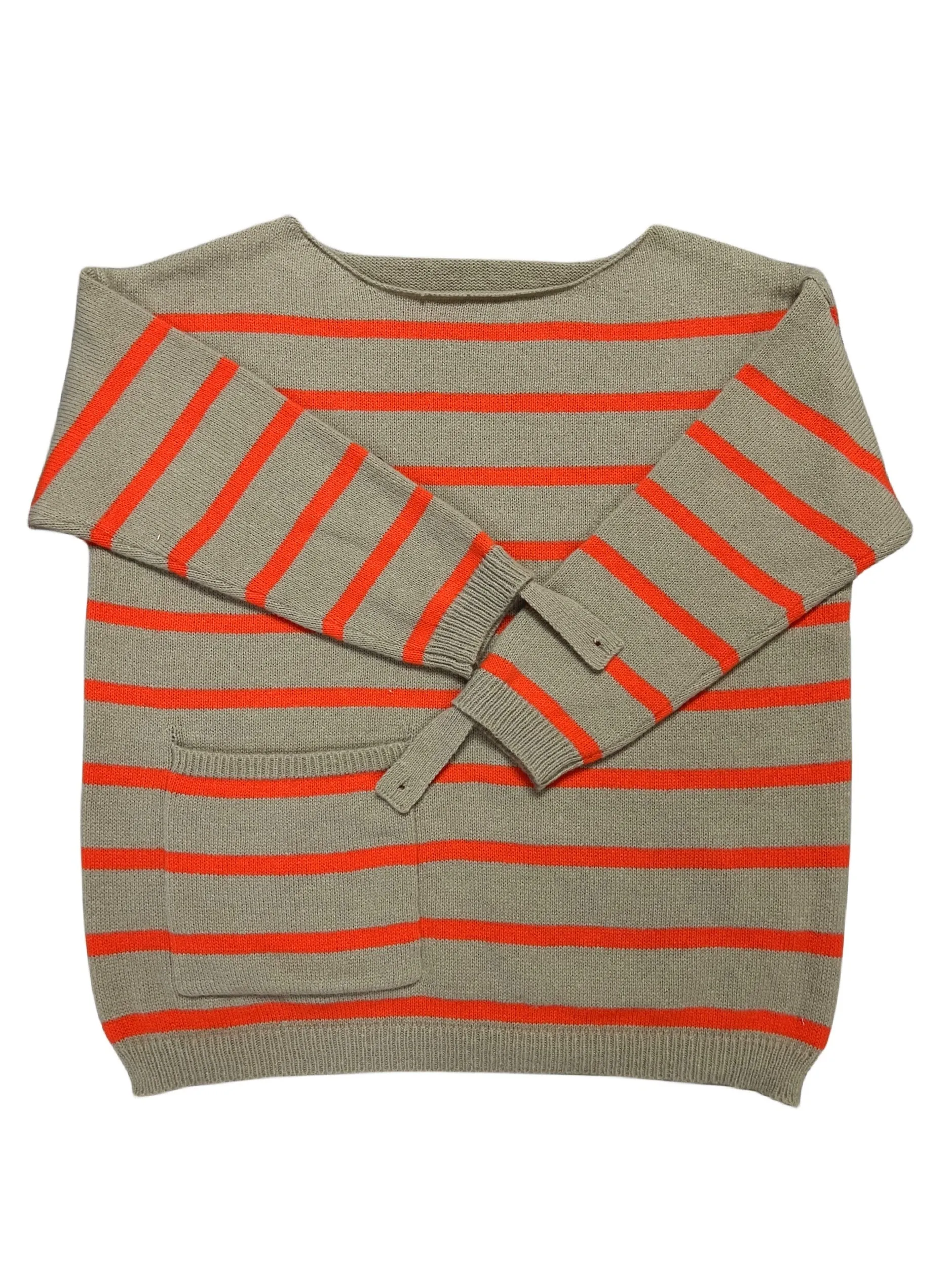 Women's Plus Stripe Print Long Sleeve Boat Neck Sweater with Pockets - Effortless Style for Every Occasion