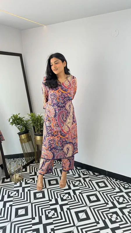 Women's Viscose Floral Printed Straight Kurta Set With Pant