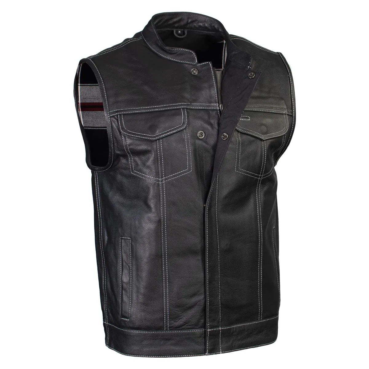 Xelement ‘Gold Series’ XS13004 Men's 'Dagger’ Black Leather Motorcycle Vest with Flannel Liner