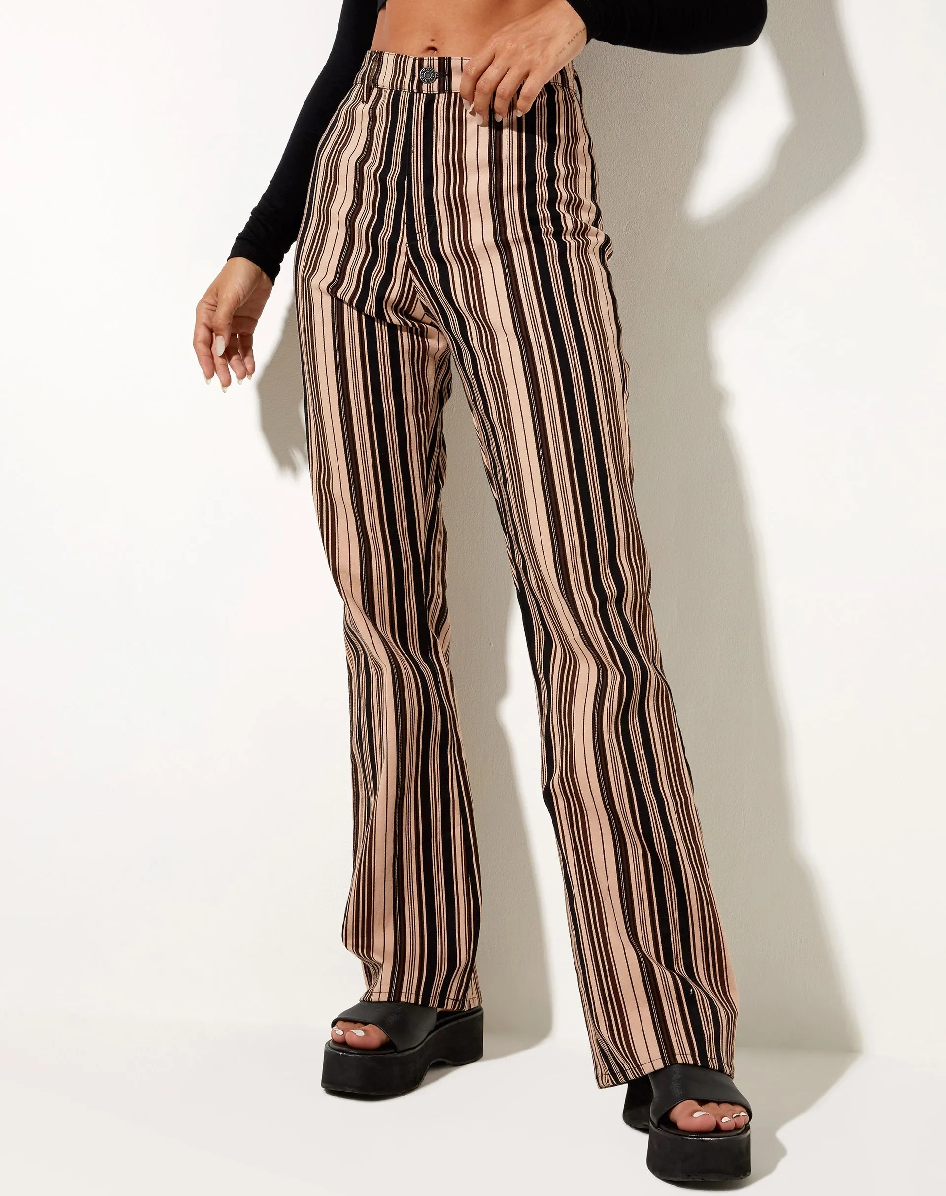 Zoven Trouser in Mix Stripe Brown